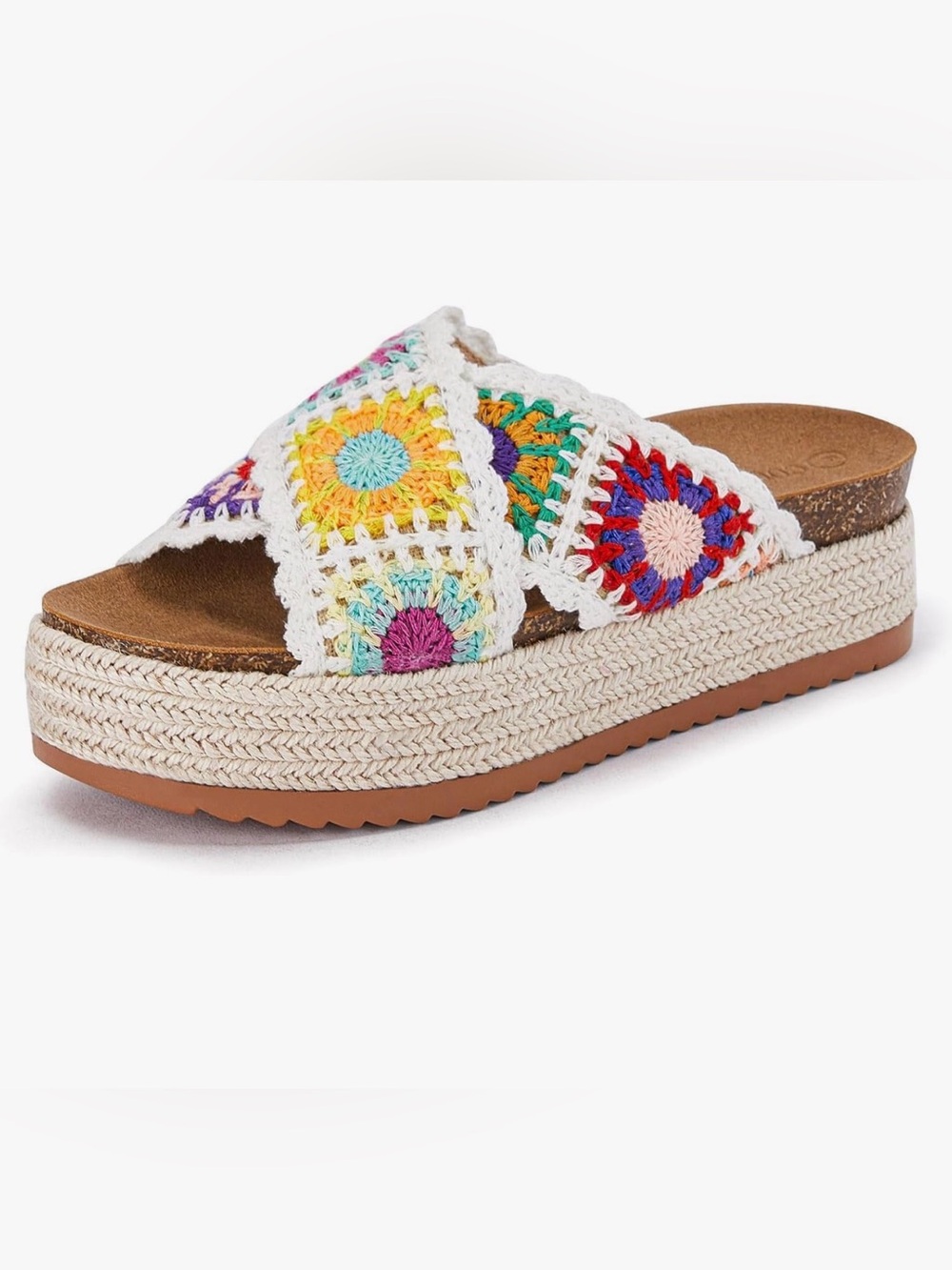 Woven Crochet Slide Sandals in Multi